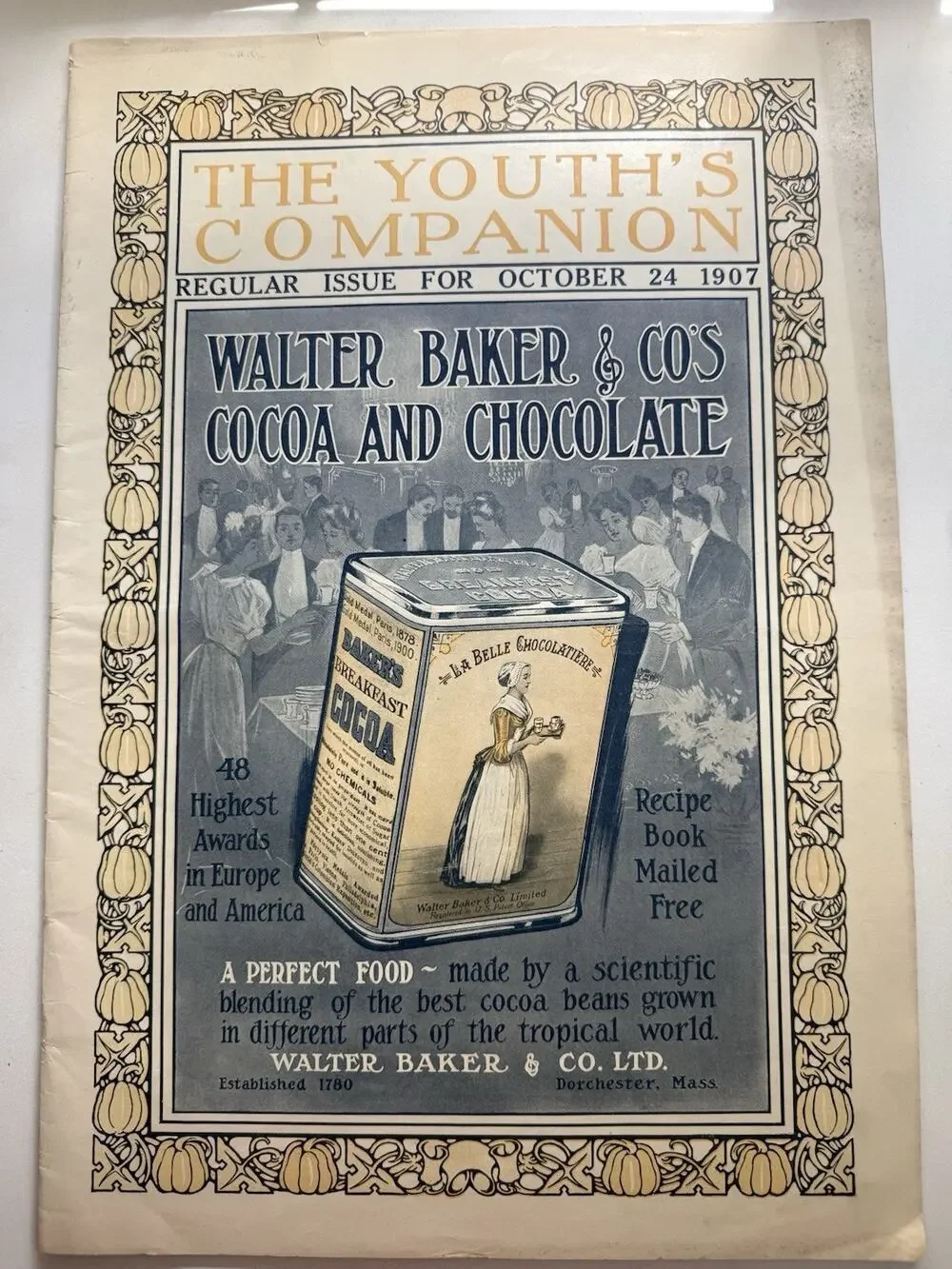 1907 The Youth’s Companion Walter Baker Cocoa Chocolate October 24 Issue